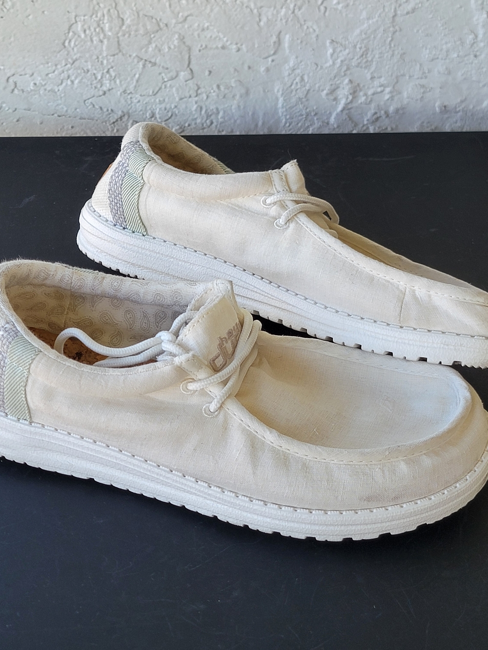 HEY DUDE WALLY LINEN MEN'S SHOES NATURAL WHITE US SIZE 8